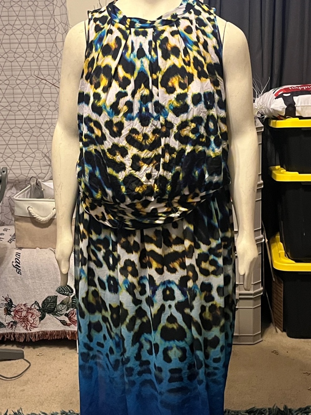 Sleeveless Multicolor Animal Print Maxi Skirt and shirt Blue, Yellow, Black